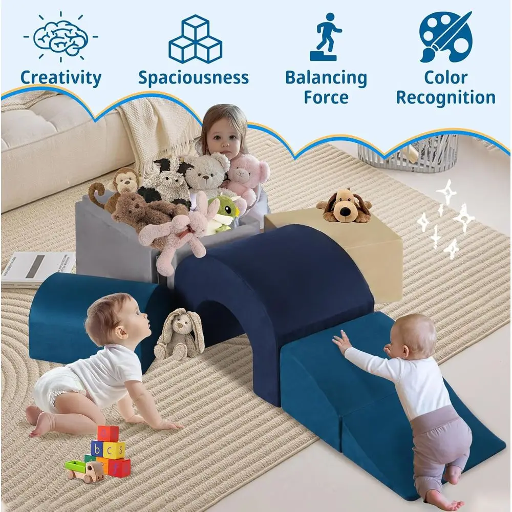 Miękkie piankowe klocki do wspinaczki dla maluchów w wieku 1-3 lat, idealne do raczkowania i zabawy w basenie z piłeczkami.