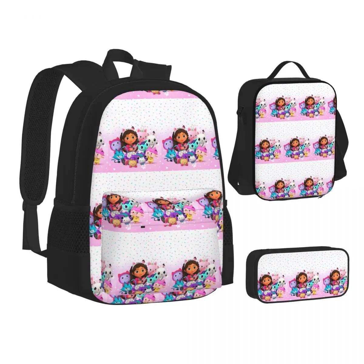 Gabbys Dollhouse Nordic Gabby Cat Pandy Paws Backpacks Students Bookbag School Bags Rucksack Lunch Bag Pen Bag Three-Piece Set