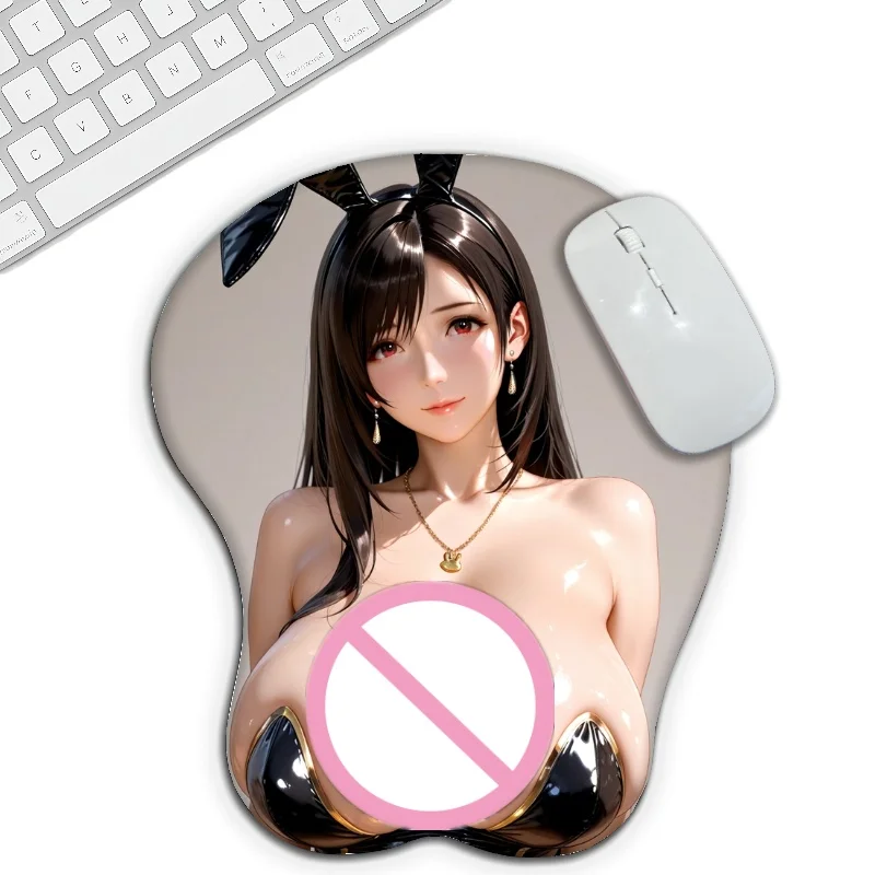 Zepwran Anime Bunny Tifa 3D Gaming Mouse Pad with Wrist Rest Big Oppai MousePad Wrist Support;Anti-slip Desk Mats