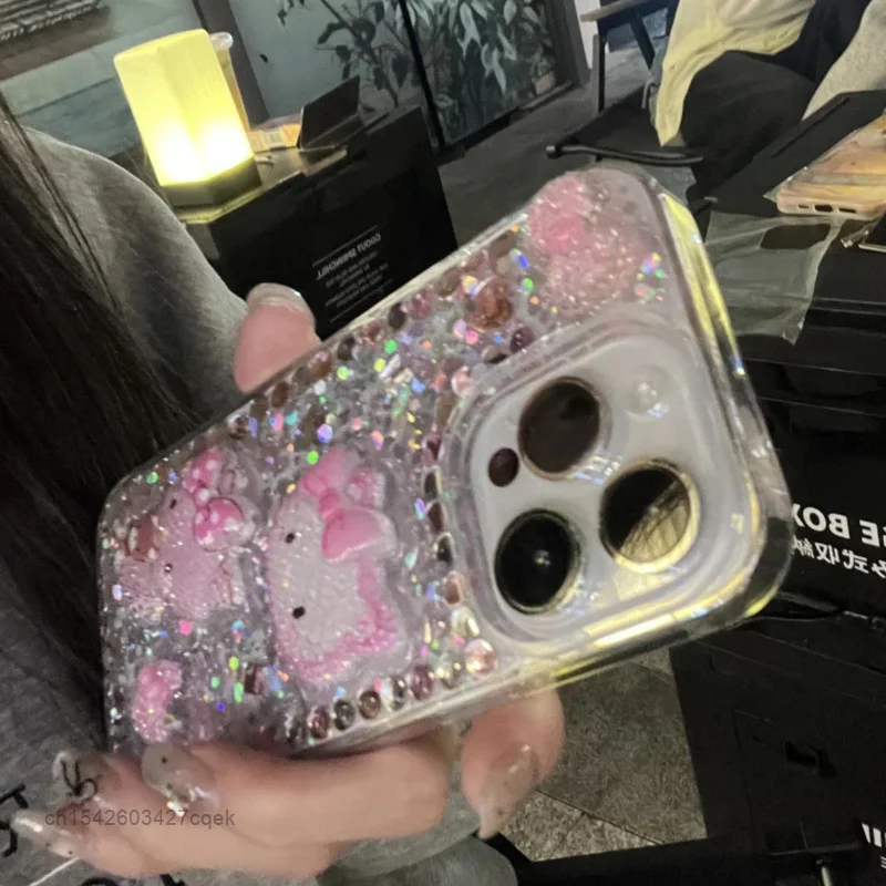 Sanrio Hello Kitty Drip Glue Sequin 3D Cartoon Phone Case For Iphone 15 14 12 13 Pro Max Apple Fashion Luxury Protective Cover