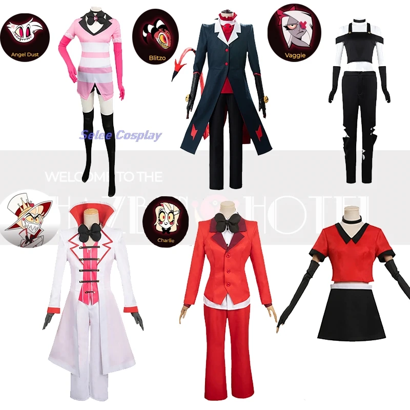 

Anime Hazbin Cosplay Lucifer Hotel Charlie Morningstar Costume Vaggie Blitzo AD Angel Dust Cosplay Clothes Halloween Party Suit