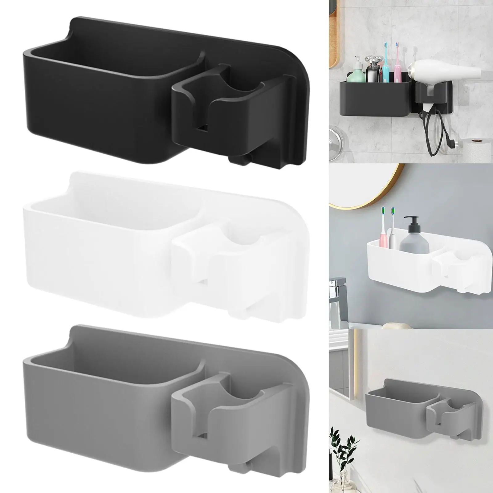 Hair Dryer Cradle Universal Bathroom Accessories 2 in 1 with Hanging Hook Wall Mount Versatile Hair Brush Storage Box for Home