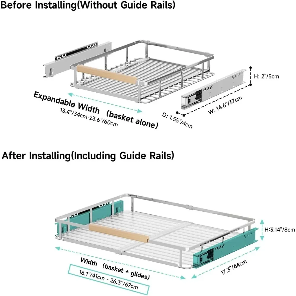 2Pack Expandable Pull Out Cabinet Organizer Closet Organizers 16.3~26.3''W x 17.3''D