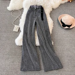 Wide Hot Diamond Leg Pants Women's Fall Feeling In Autumn Winter High Waist Girls Loose Thin Black Straight Tube Floor Pants