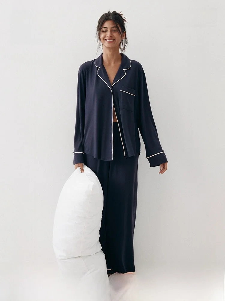 H&M Summer Women's Rayon Blend Sleepwear Set Casual Style Long Sleeve Home Clothes Polyester Fiber 63% Rayon Fiber 33% Spande...