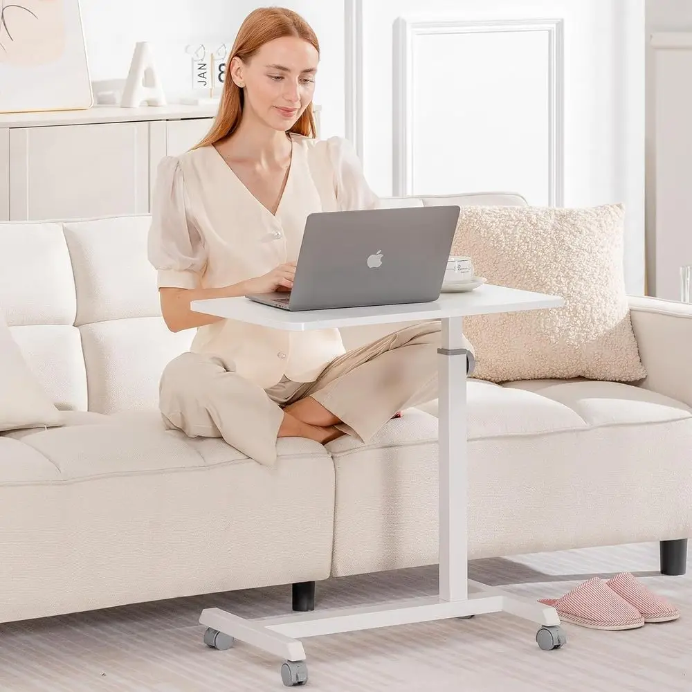 Mobile Small Standing Desk, Sit Stand Portable Rolling Laptop Desk with Lockable Wheels, Adjustable Height Overbed Bedside Table