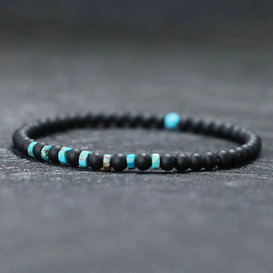 4mm handmade natural blue turquoise black onyx fine section string men women natural stone bracelet male students couple jewelry