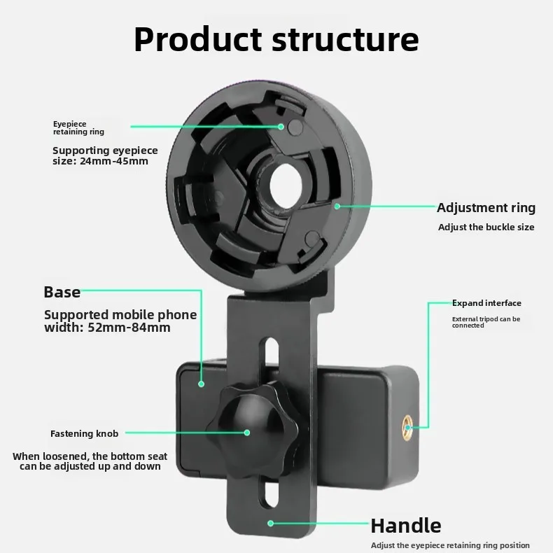 Single and Binoculars Universal Telescopic Phone Holder, Phone Holder, Camera Clip, Photography Conversion Clip, Multi Aperture