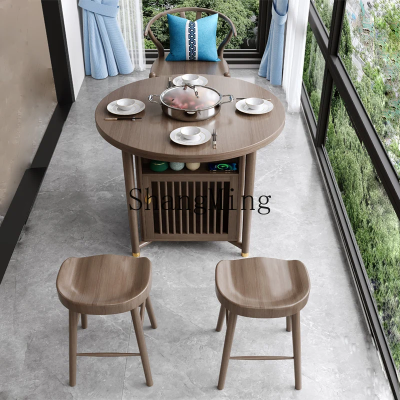 

CL Dining Table and Tea Table Combo New Chinese Style Balcony Combination Modern Simple Tea Cart Home Use Solid Wood Tea Table