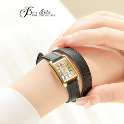 Reloj de pulsera de cuarzo para mujer, cronógrafo de lujo con doble bisel, color negro y dorado, correa de piel de becerro, regalo, gran oferta