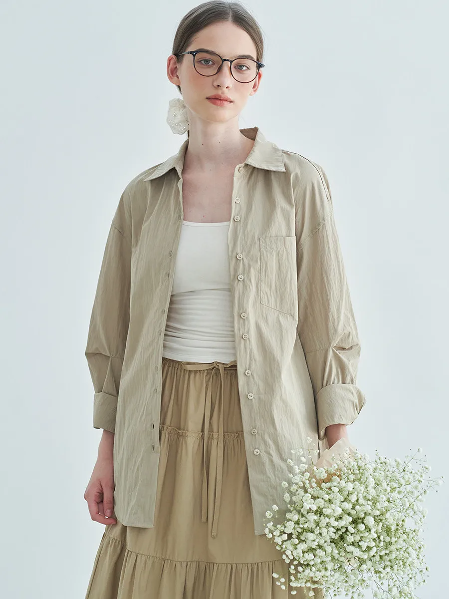 

Zimode Casual Loose Long Sve Pure Color Women's irt Commute Sle Anti-Aging Versatile Daily Wear Comfortable Cotton Blend