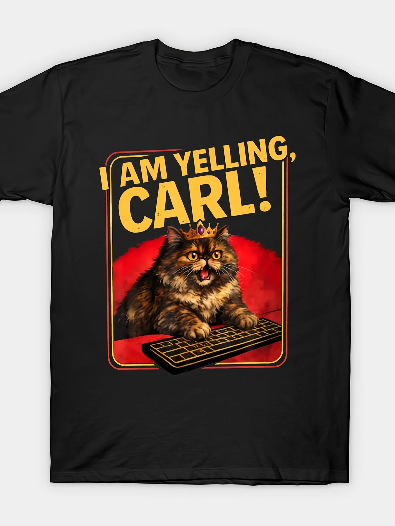 I Am Yelling Carl Funny Donut Cat T-Shirt by Kelraaretro Casual Crew Neck Printed T-Shirt