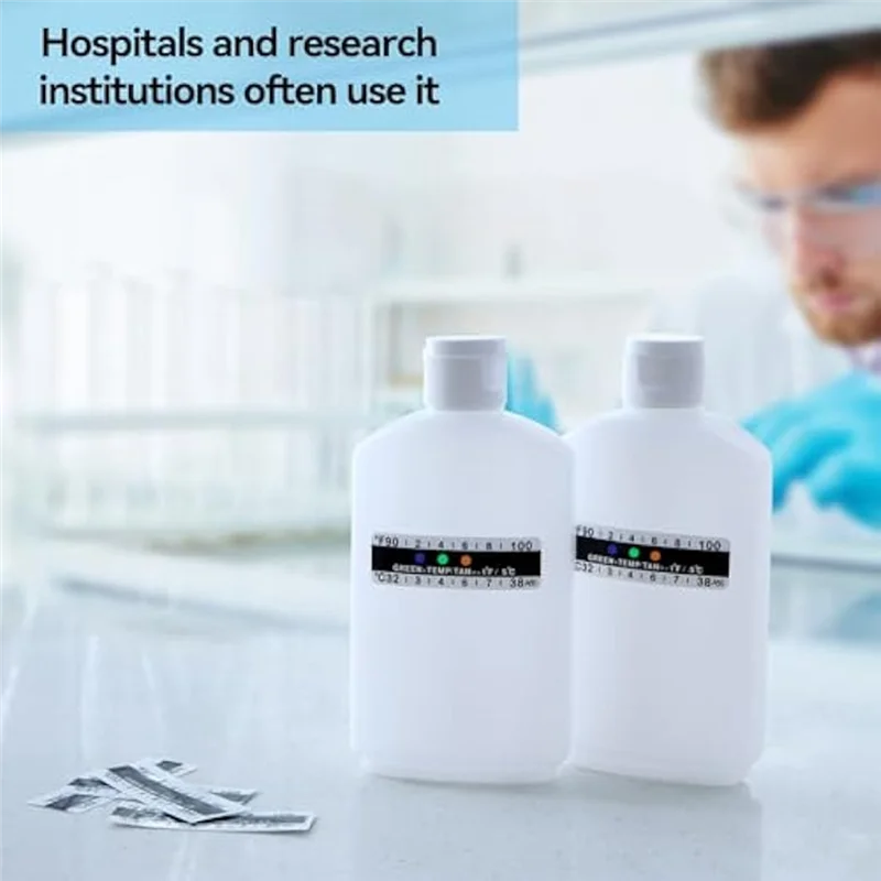 AEE6-14 pezzi Kit completo per test dell'urina: 2 bottiglie vuote portatili, 10 strisce reattive adesive sensibili alla temperatura e portachiavi