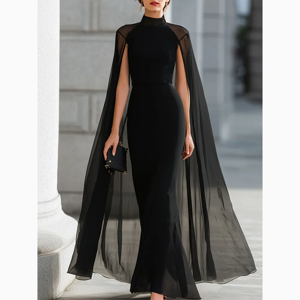 

Black High Collar Evening Dresses Floor Length Formal Occasion Prom Gown Straight Self-cultivation Party Dress Customized 2026