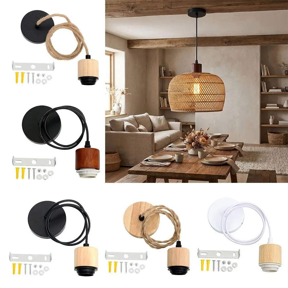 

Новый регулируемый патрон E27 из массива дерева с проводом, аксессуары для DIY, основание для подвесного светильника/абажура