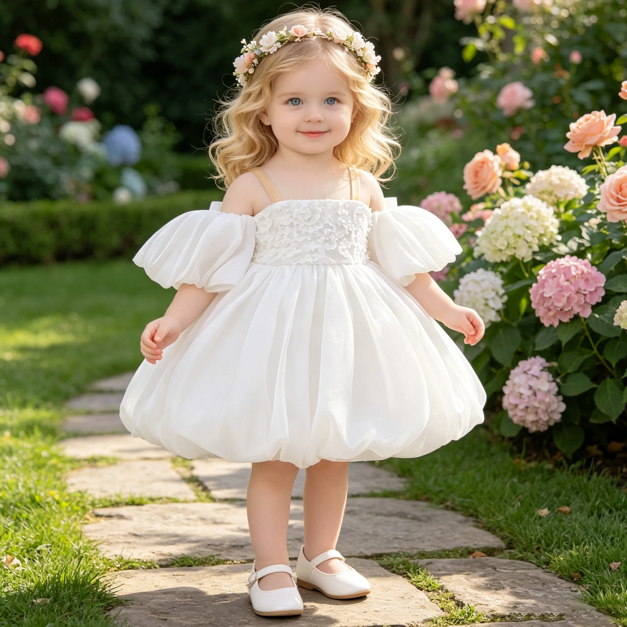 Elegant Bow Baptism Party Baby GirlS Dress Toddler Flower 1st Birthday Princess Prom Gown White Wedding Bridesmaid Dress Evening