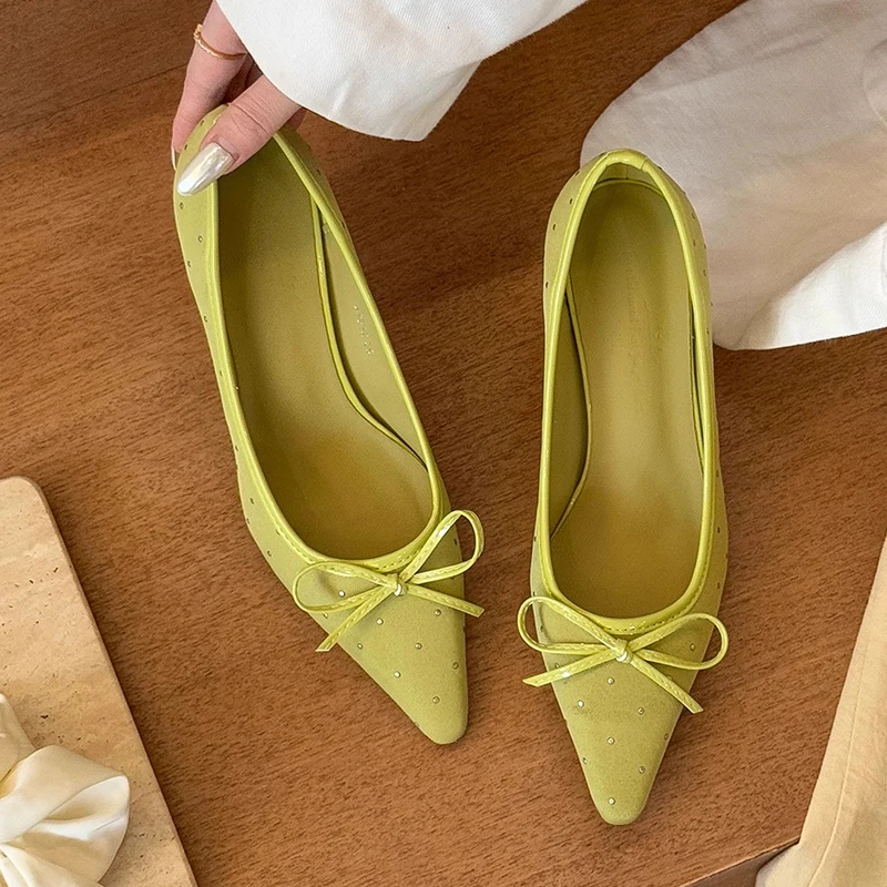 

Bow Women Shoes Designer High Heels Sandals Pointed Toe Woman Loafers Shoes Summer 2025 Fashion Brand Shallow Zapatos De Mujer