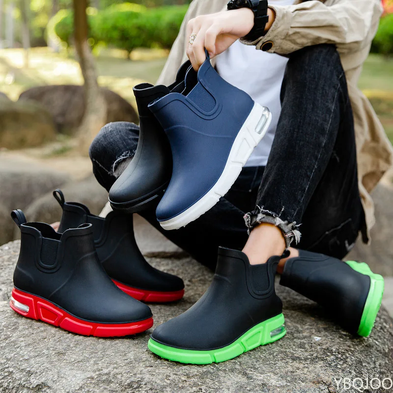 Men Rainboots Waterproof Rain Boots Ankle Fishing Car Wash Water Shoes PVC Male Winter Fashion Outdoor Flat Non-slip Comfortable