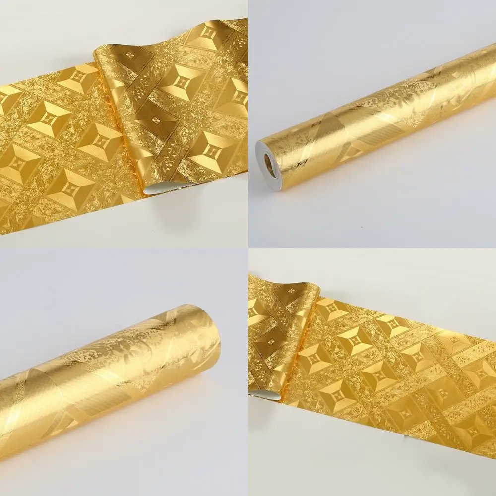 

Золотые 3D квадратные обои с бриллиантами для ТВ-фона, отеля, ресторана, КТВ, комнаты, стильное минималистское украшение стены из золотой фольги