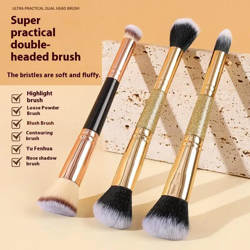 แปรงแต่งหน้าแบบสองหัว 1/3 ชิ้น แปรงคอนซีลเลอร์แบบเฉียง สำหรับรองพื้นชนิดน้ำและแป้งเนื้อละเอียด อุปกรณ์แต่งหน้า