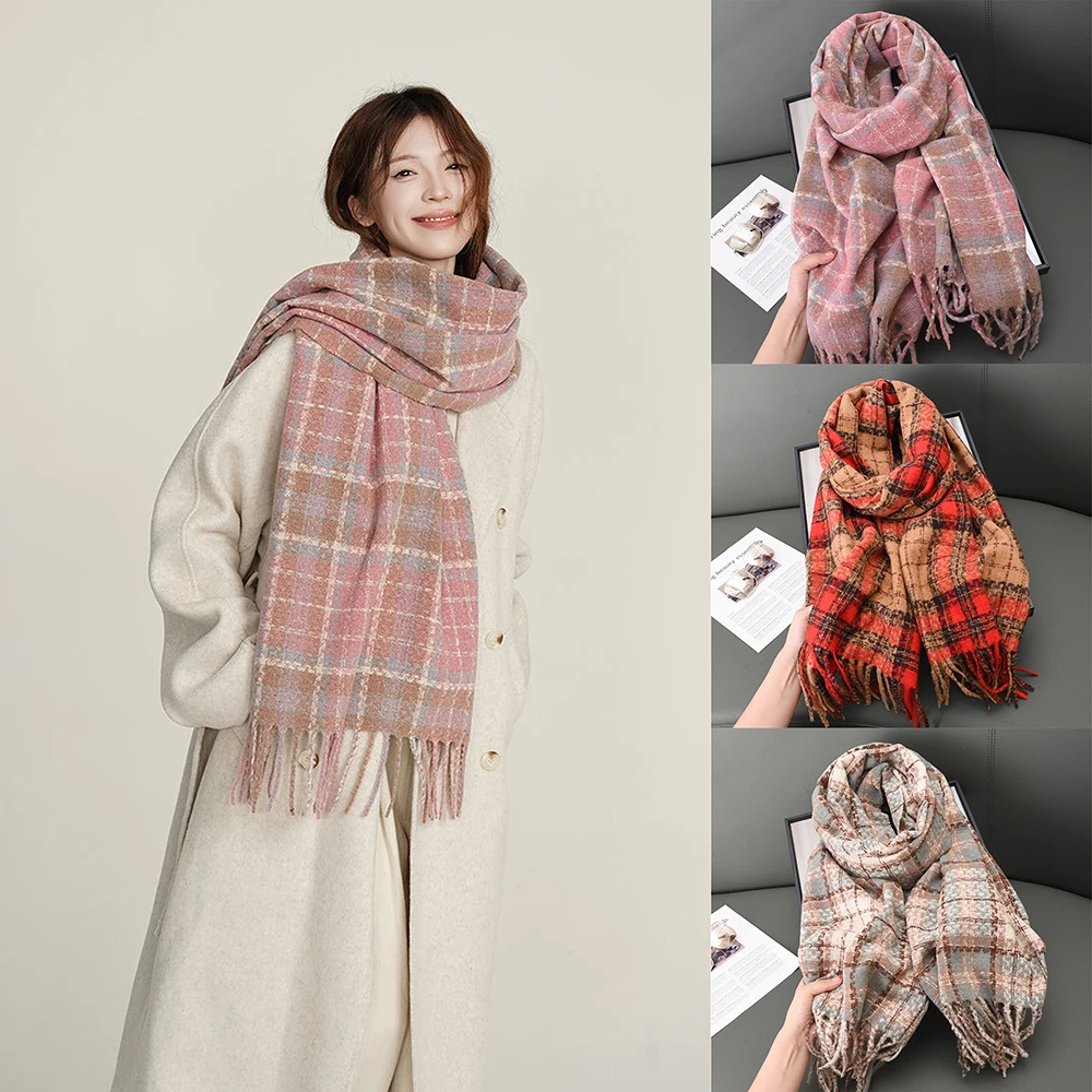 

Thickened Cashmere Scarf for Women Warm Shawl Soft Tassel Luxury Women Clothes New Autumn Winter 65*180cm