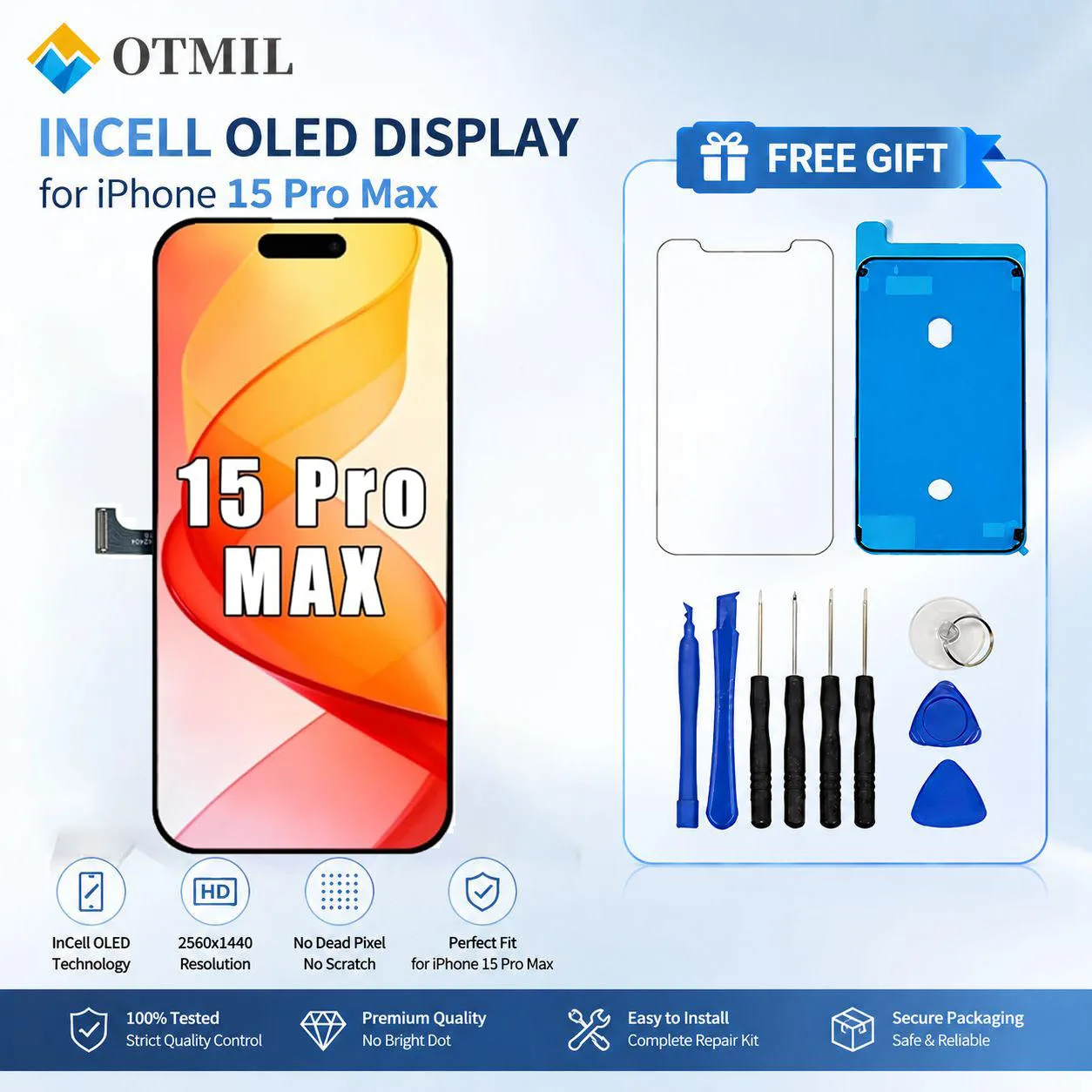 iphone-15pro-max用インセルoledディスプレイ交換用スクリーンfhd-120hzタッチスクリーン3dタッチデジタイザーアセンブリと修理キット