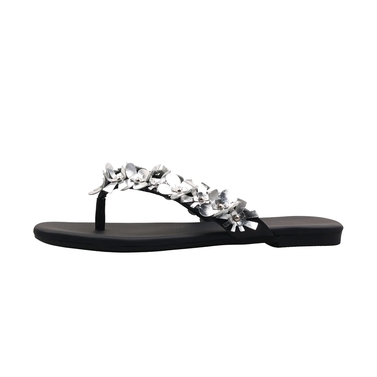 

Arden Furtado 2025 Summer Holiday style Pinch toe sheepskin Flip-flops Round toe flower Flats shoes large size beach Slippers