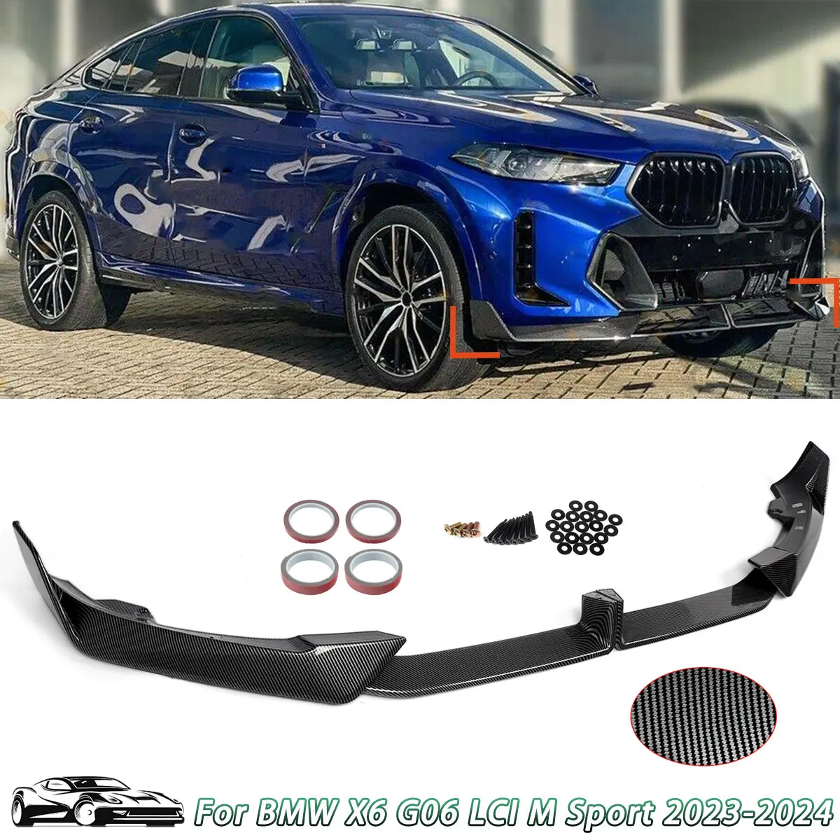 For BMW G06 X6 M Sport Lower Front Bumper Lip Splitter Spoiler Carbon Print LCI