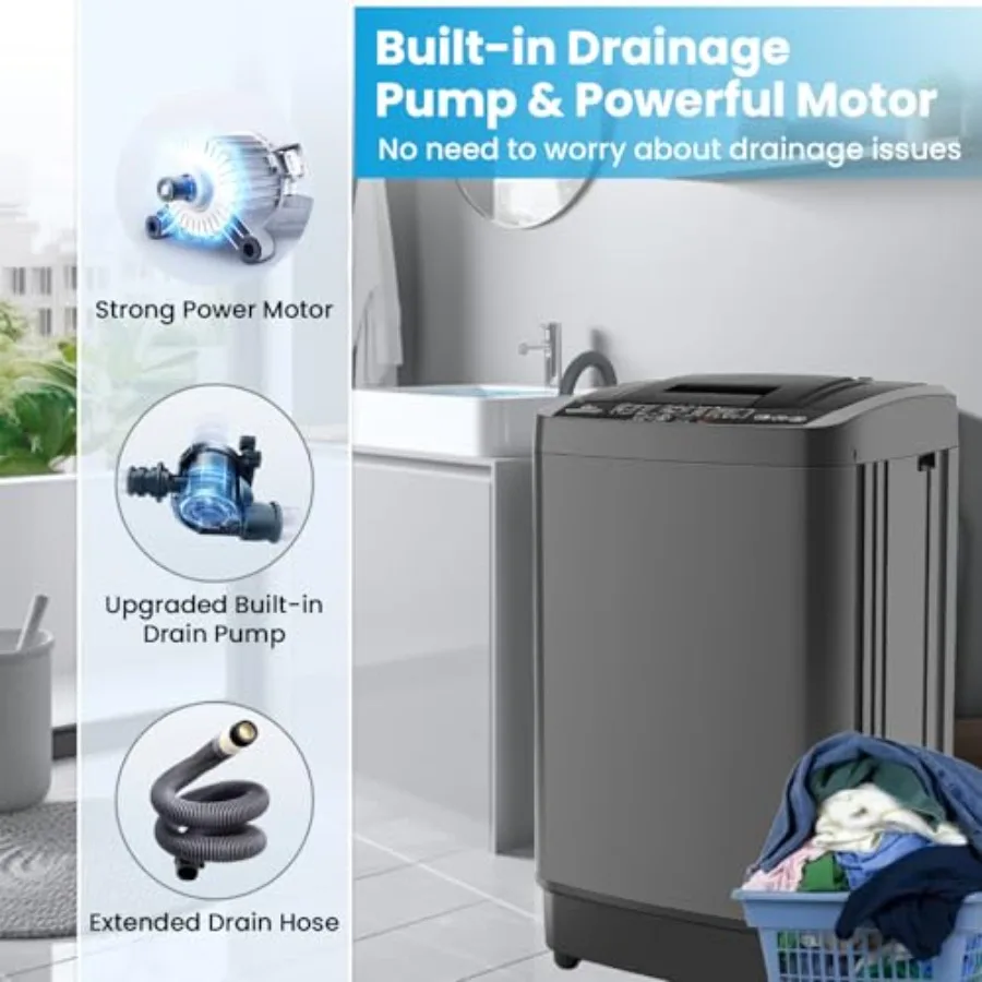 غسالة محمولة بوزن 17.8 رطل مع مضخة تصريف 2.4 قدم مكعب، مجموعة غسالة ومجفف أوتوماتيكية بالكامل، 10 برامج و8 مستويات مياه #6