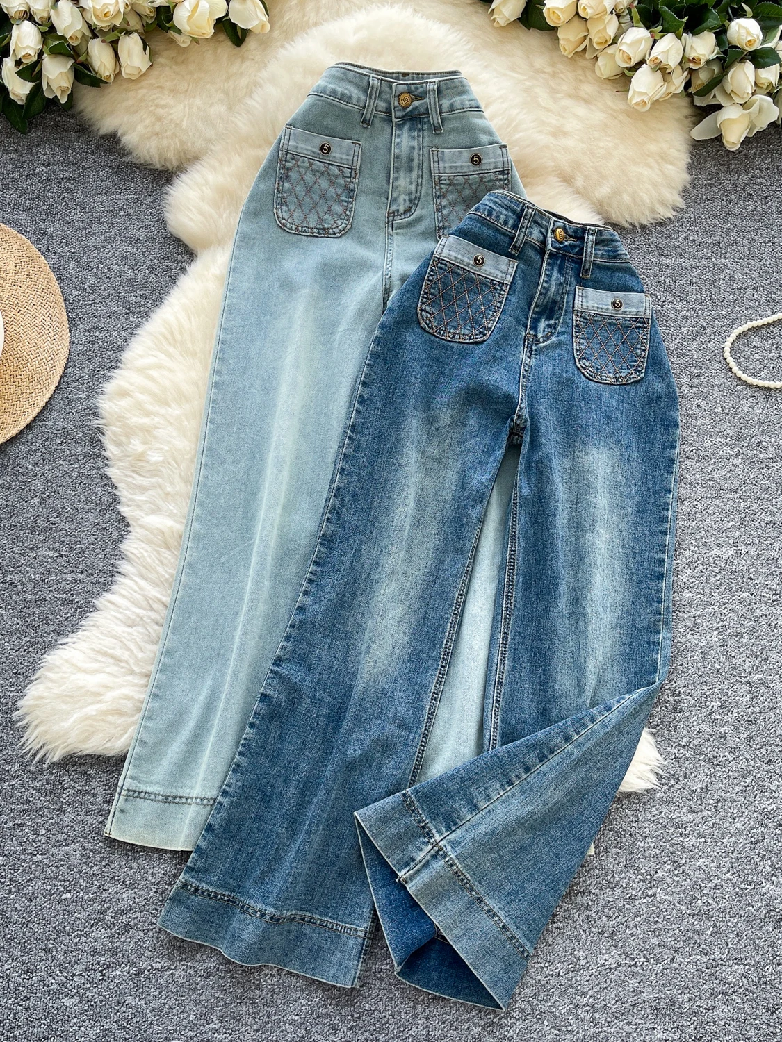 

American Retro Denim Jeans High Waist Slim Fit Casual Straight Leg kets Embroidery Design Summer 2025 Women's Faion