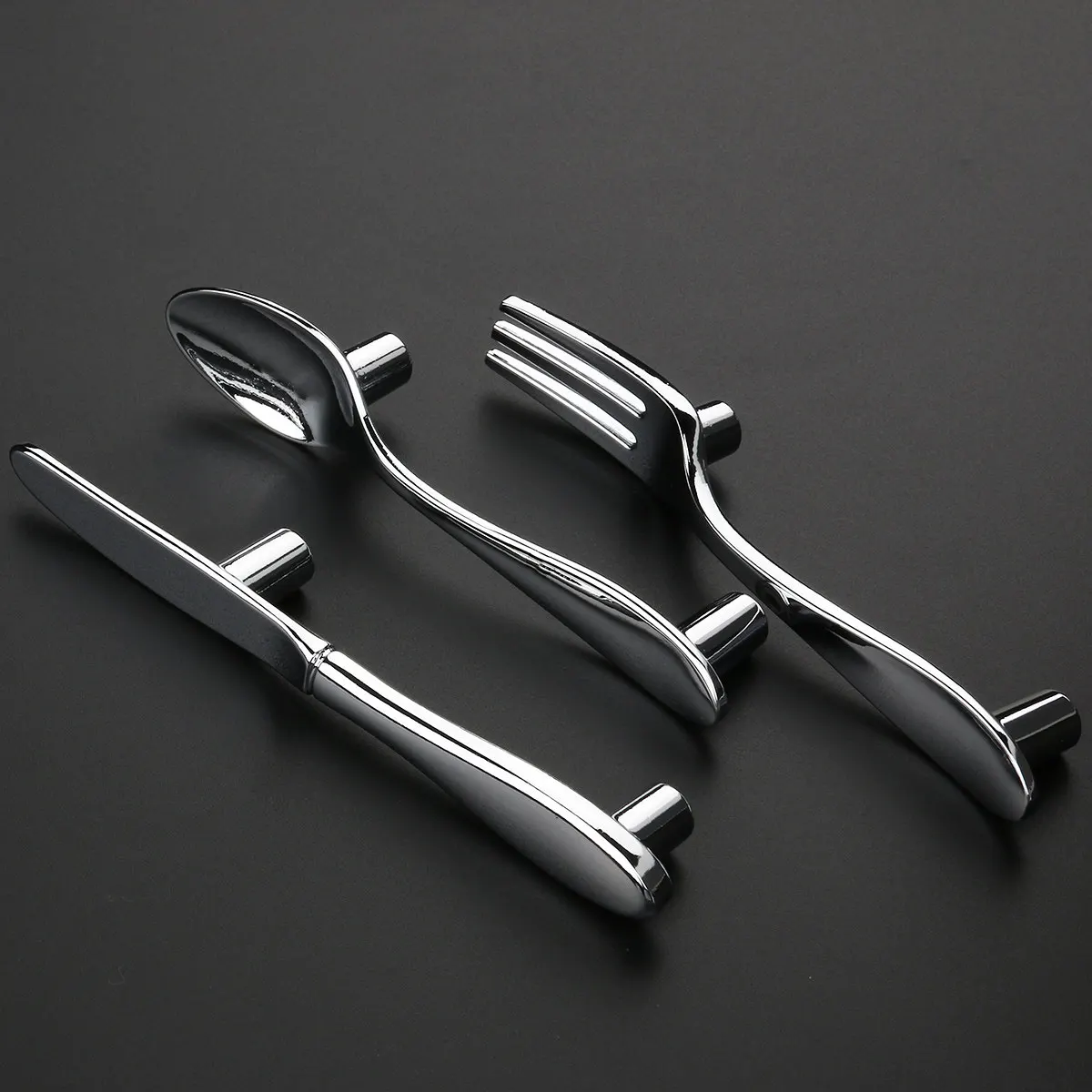 3Pcs Spoon Fork Shaped Cabinet Drawer Pull Handles 3 Inch Center to Center Zinc Alloy Modern Kitchen Dresser Closet Cupboard