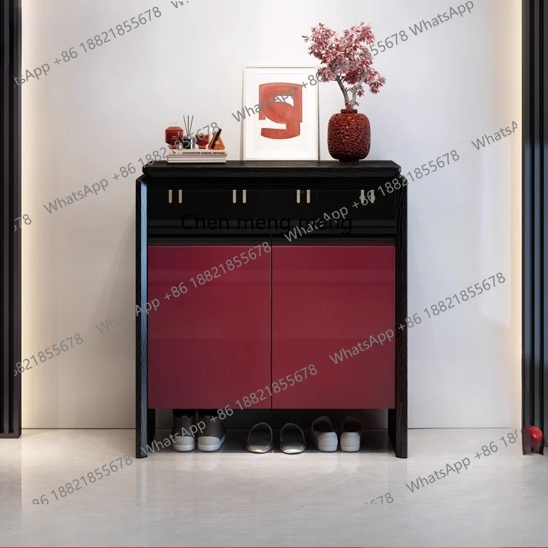 

Entryway Shoe Cabinet Integrated Villa Entrance French Red Storage Cabinet Large Size Solid Wood Shoe Cabinet for Hallway