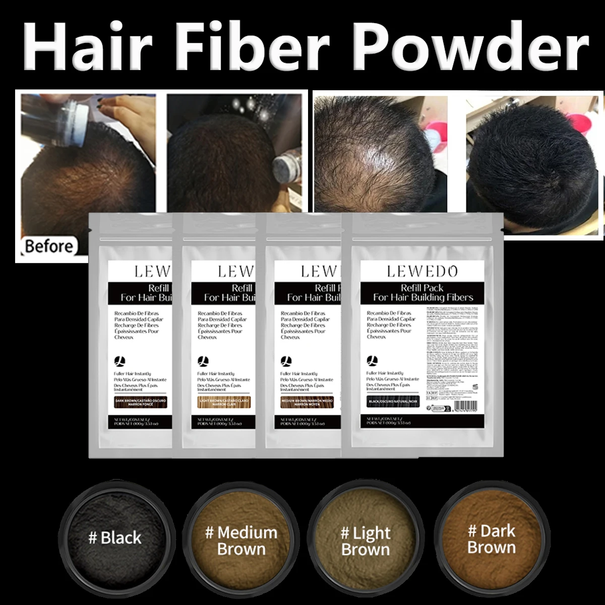 Hair Fiber 100g Keratin Hair Fiber Thickening Powder Hair Building Fibers Powder Hair Loss Instant Regrowth Powder Refill Bag