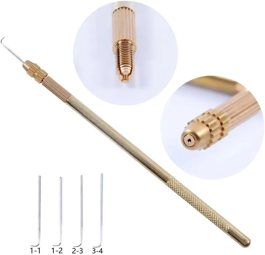 4pcs Ventilating Needles +1 Brass Ventilating Holder For Repair Lace Wigs Toupee Hairpiece Wig Knotting Hook Sets Beaded Hook