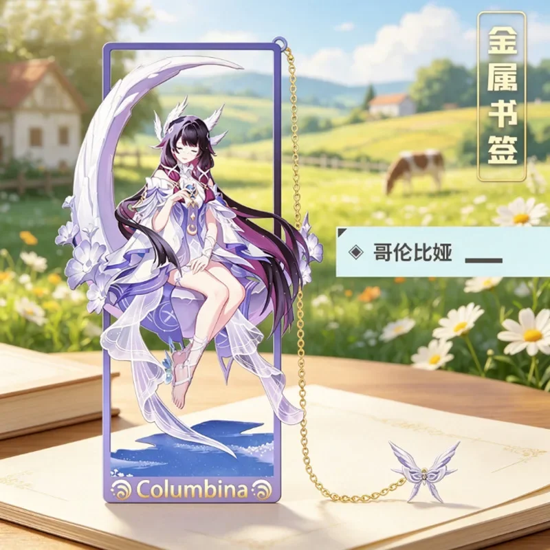 Genshin Impact Furina Columbina Flins Hollow Metal Bookmark Ornament Student Gift Anime Merch Collectible Set