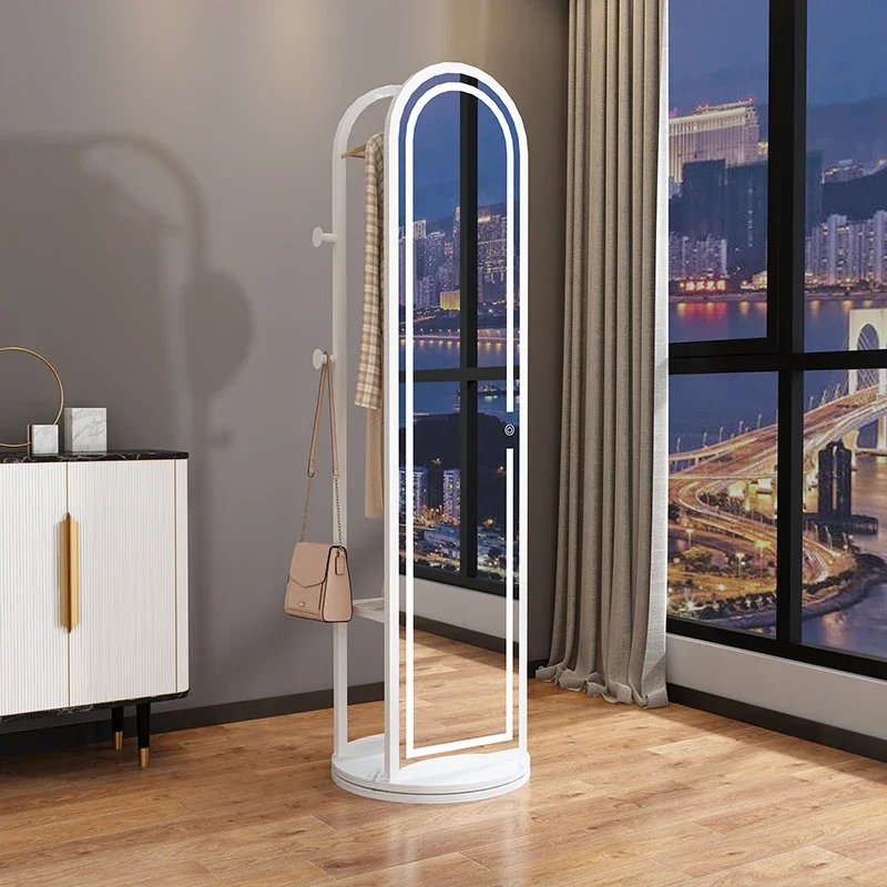 Dressing Mirror Full Body Floor Coat and Cap Clothes Rack Integrated Rotating Three-Dimensional Full-Length Mirror with Lights