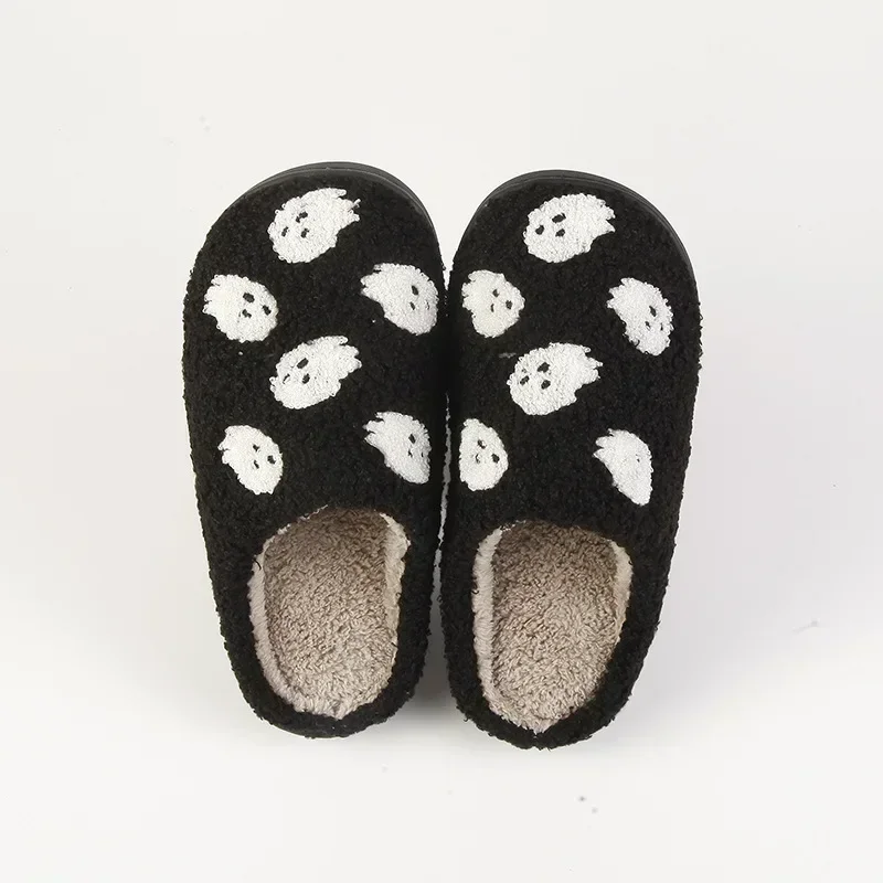 Halloween Ghost Slippers Scream Cotton Slipper Home Flat Indoor Shoes Non-slip Thickened Women Men Skull Slippers Halloween Gift