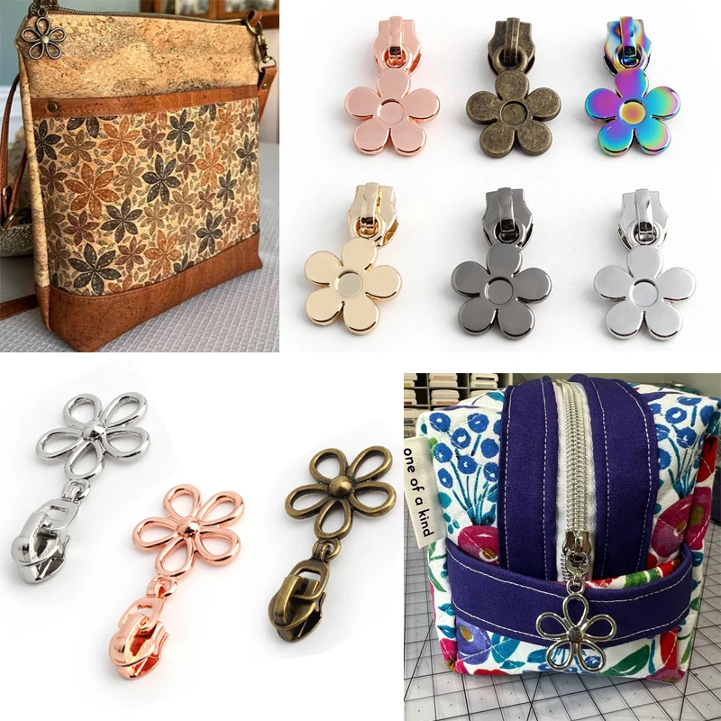 

5PCS 5# Metal Flower Nylon Head Puller DIY Sewing Accessories Wallet Cosmetic Bag Clothes Daisy Zipper Head Repairable Slider