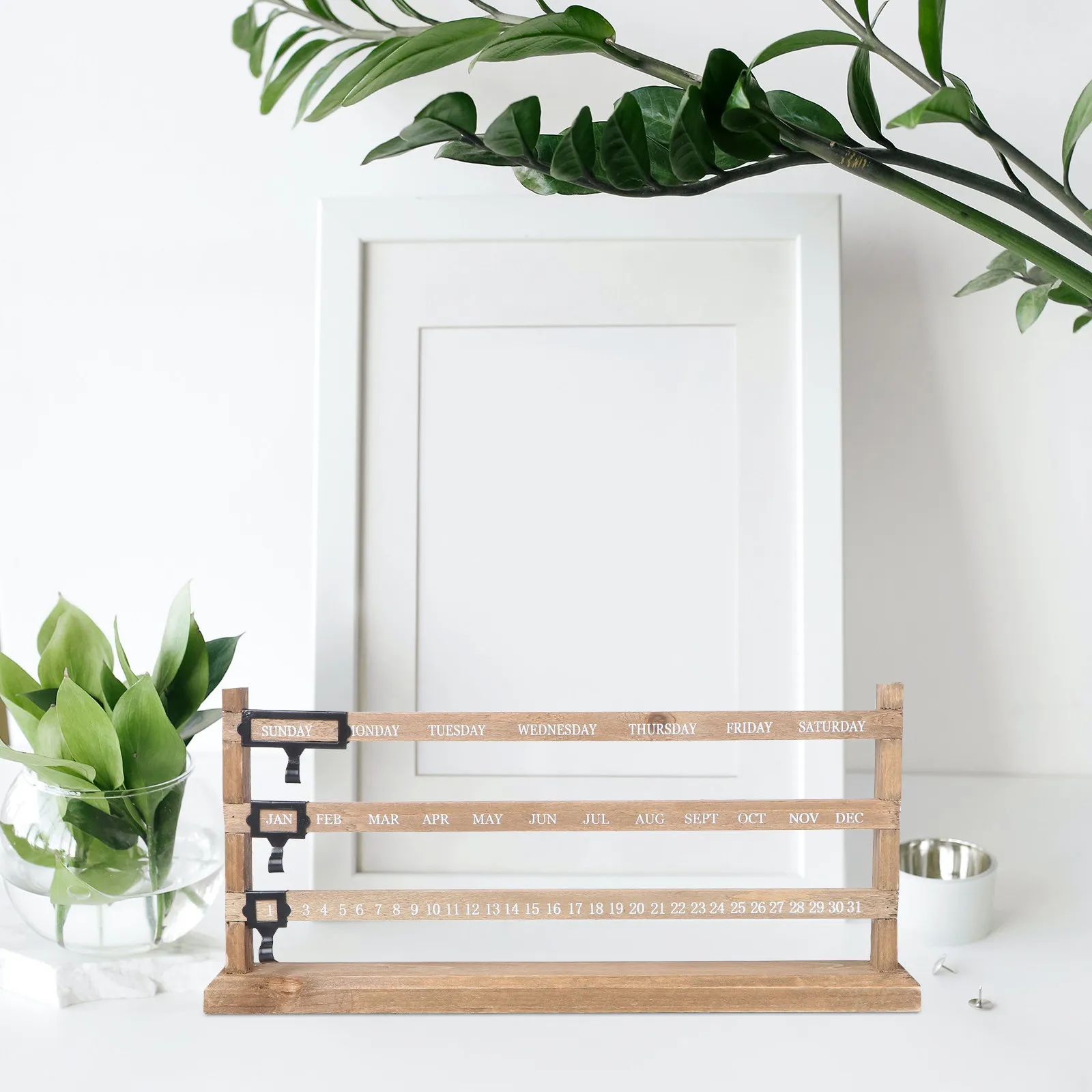 

Wood Perpetual Calendar Vintage Style Decorative Desktop Log Blocks for Office Restaurant Coffee Shop Desk Ornament Wooden