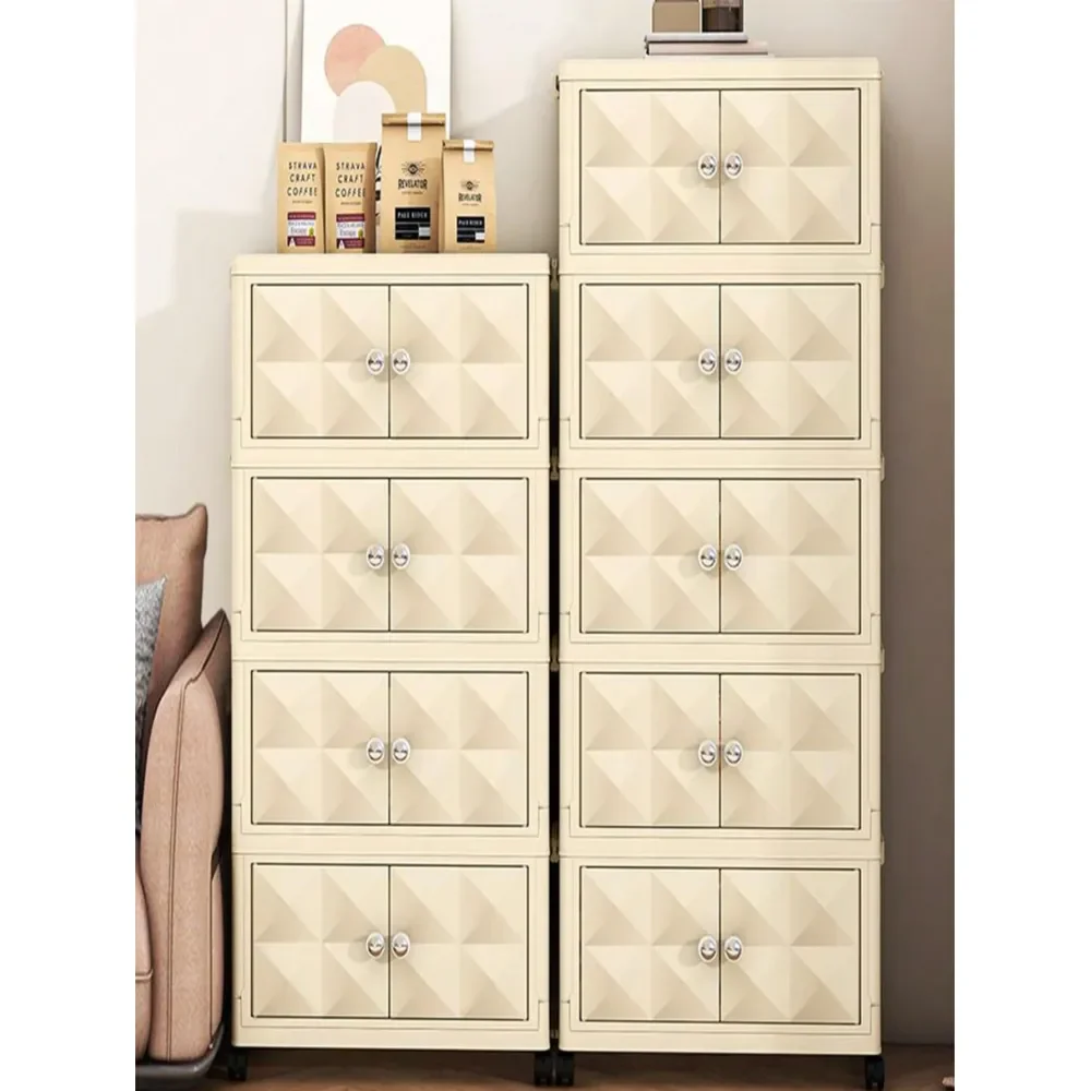 

45cm Wide Folding Storage Cabinet, 15 Layers Selectable, Thickened DoubleDoor Rolling Storage Cabinet, Freestanding Home Storag