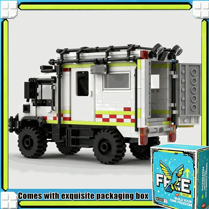523PCS Off Road Rescue Ambulance Truck Building Blocks Creative Emergency Vehicle DIY Assembly Present For Truck Collectors