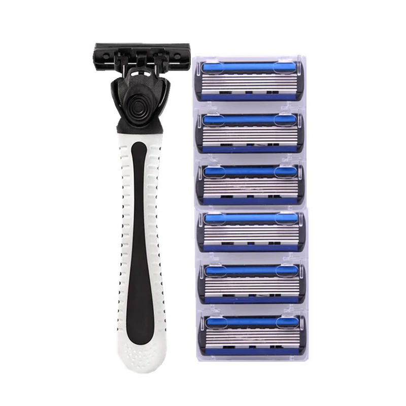 Stainless Seel 6-layer Shaver Blade, Manual Shaver for Man 1 Blade Holder 6 Blade Head