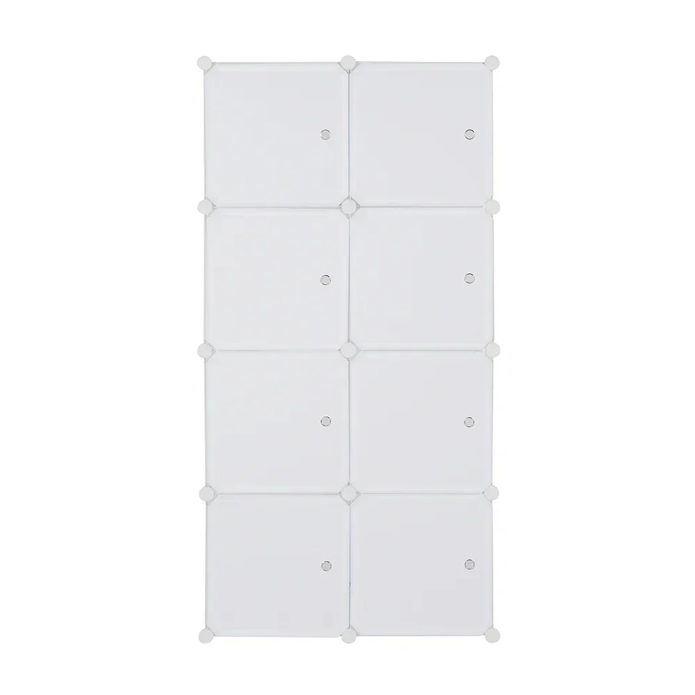 8 Cube Organizer Stackable Plastic Cube Storage Shelves Design Multifunctional Modular Closet Cabinet with Hanging Rod White