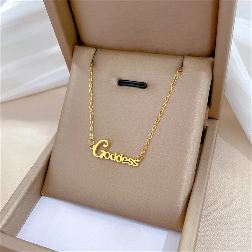 Minimalism Goddess Word Necklace Korea Fashoin Stainless Steel Jewelry For Women Choker Chain Engagement Gift