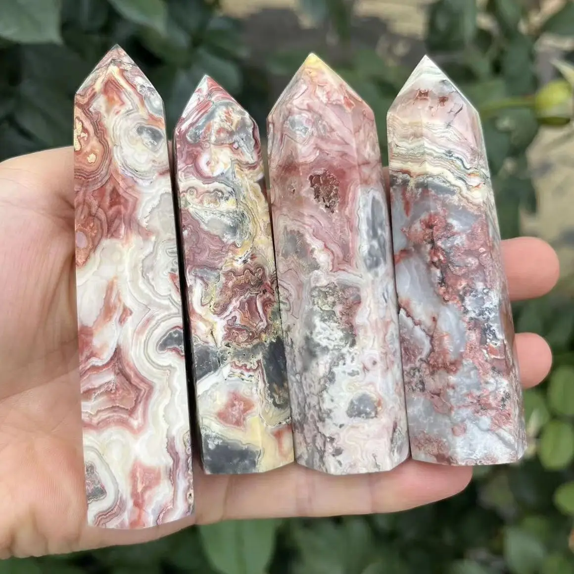 50-110mm Natural Crystals crazy agate Wands Healing Chakra Stones 6 Faceted Prism Agate Single Point Tower Home Decor