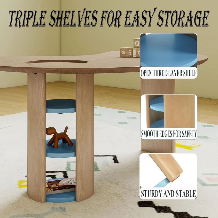 Table with Storage Kidney Desk for Bedroom Play Area and Family Activity Spaces Half Moon Horseshoe Shape 's Desk with Built-in