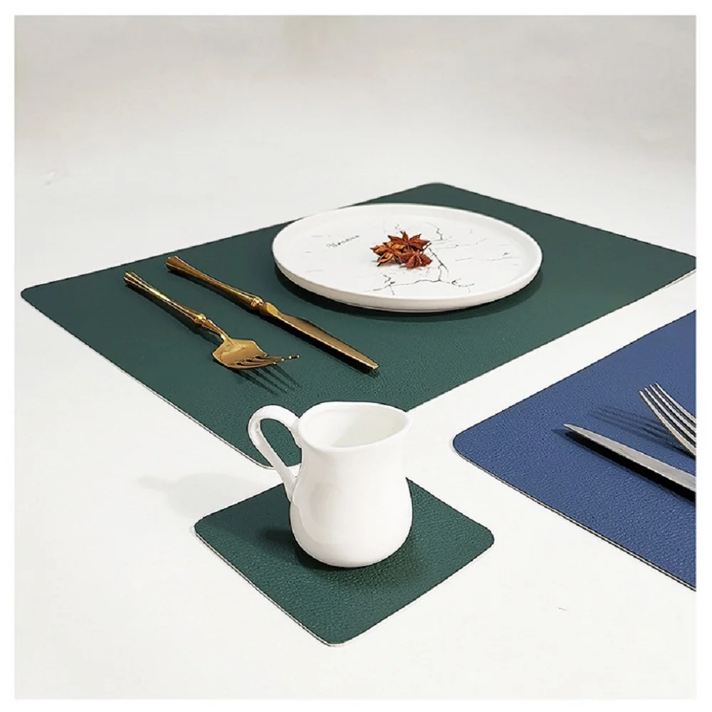 1/4/6sets Green Cream Sqaure Placemats and Coasters Faux Leather Reversible Table Mats for Kitchen Dining Party Indoor Outdoor