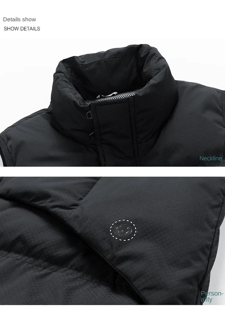 Men's Down Jacket Autumn Winter New Solid Color Simple Thickened Warm Outdoor Sports Stand Collar Coat Men's Sleeveless Jacket