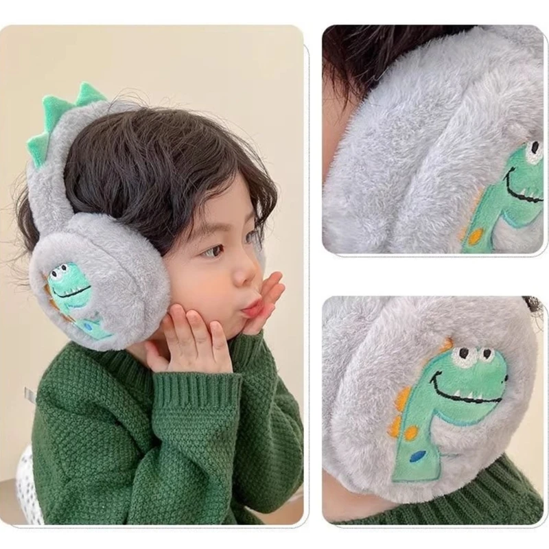 Dinosaur Decoration Earmuffs Kids Ear Warmers Plush Soft Winter Accessory Suitable for Daily Wear and Sports