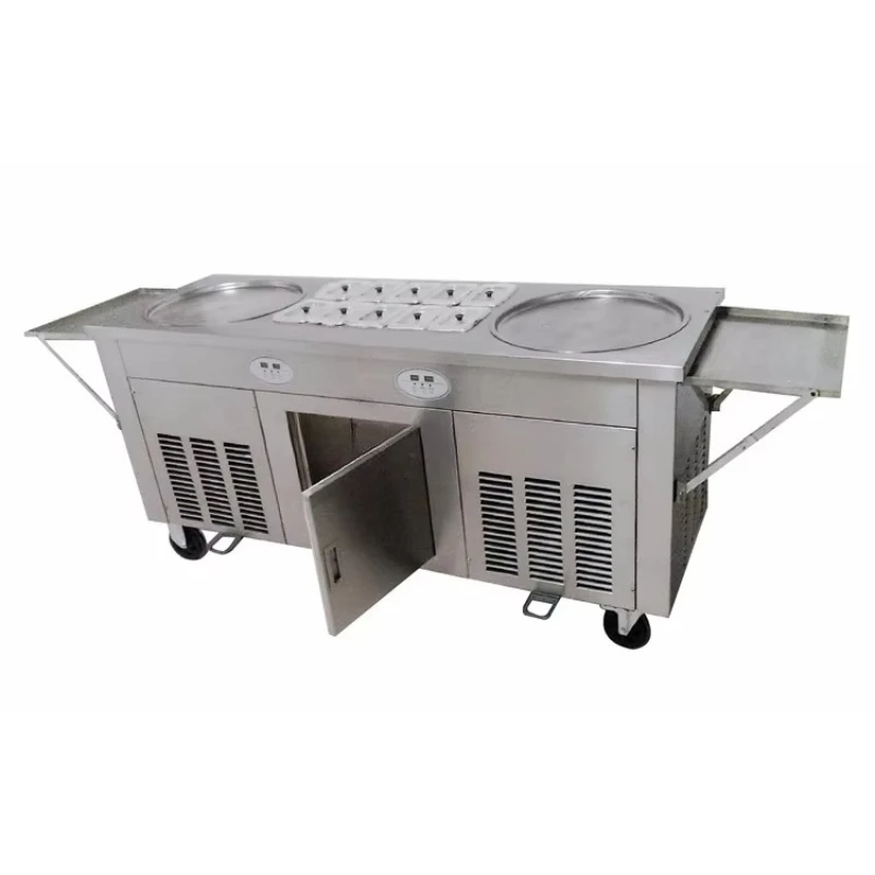 304 Stainless Steel Ice Cream Small Business 2 Pan Ice Cream Cold Plate Machine